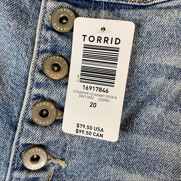 TORRID Women’s Size 20 Denim Jeans High Rise Button Fly Destructed Stretch NEW - Picture 7 of 15